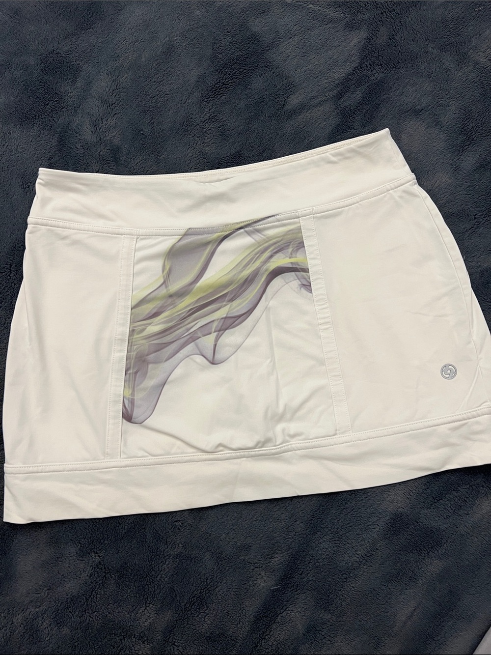 Lija White Mini Golf Skort with Gray and Light Green Wave Print